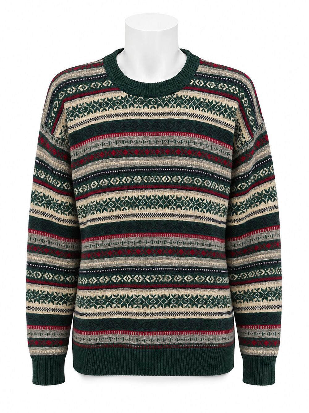 Eddie Bauer Vintage Lambswool Fair Isle Striped Crewneck Sweater Mens S READ